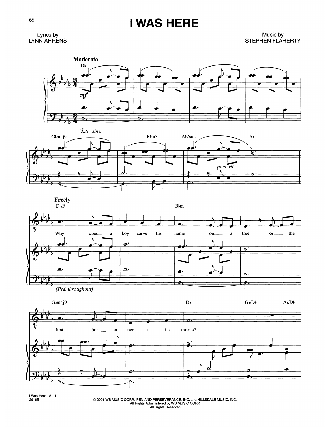 Lynn Ahrens and Stephen Flaherty I Was Here (from The Glorious Ones) sheet music notes and chords arranged for Piano & Vocal