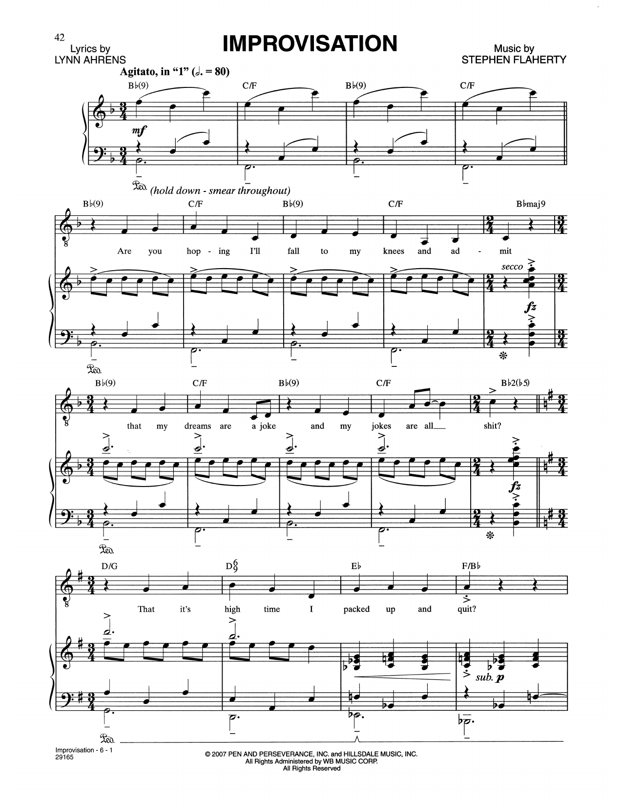 Lynn Ahrens and Stephen Flaherty Improvisation (from The Glorious Ones) sheet music notes and chords arranged for Piano & Vocal