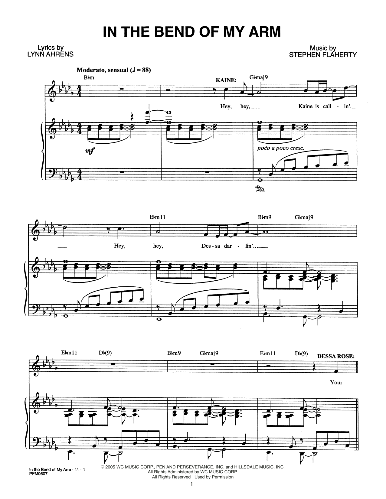 Lynn Ahrens and Stephen Flaherty In The Bend Of My Arm (from Dessa Rose: A New Musical) sheet music notes and chords arranged for Piano & Vocal