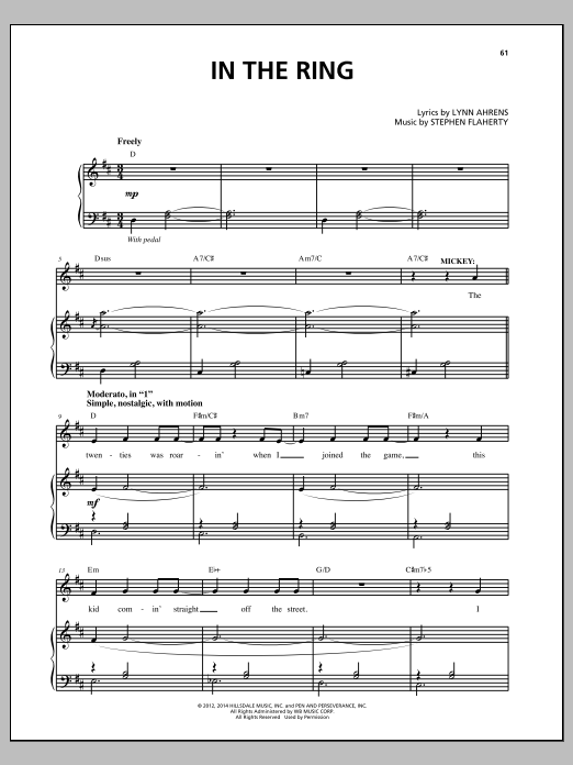 Lynn Ahrens and Stephen Flaherty In The Ring (from the musical Rocky) sheet music notes and chords arranged for Piano & Vocal