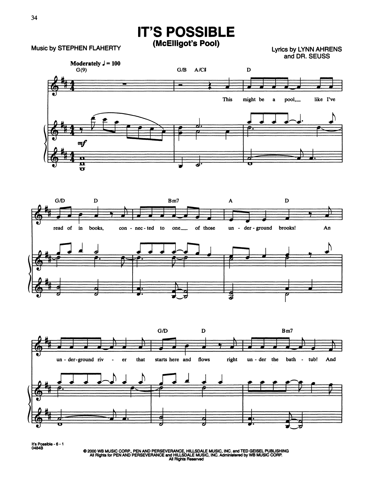 Lynn Ahrens and Stephen Flaherty It's Possible (In McElligot's Pool) (from Seussical The Musical) sheet music notes and chords arranged for Piano & Vocal