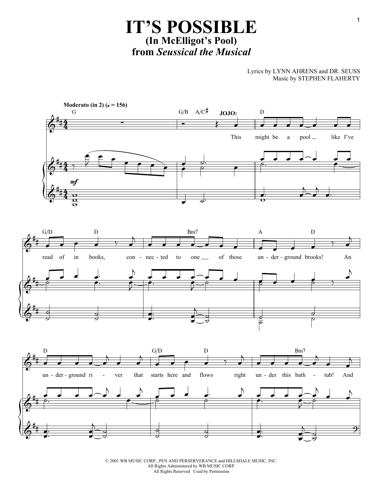 Lynn Ahrens and Stephen Flaherty It's Possible (In McElligot's Pool) [Solo version] (from Seussical The Musical) sheet music notes and chords arranged for Piano & Vocal