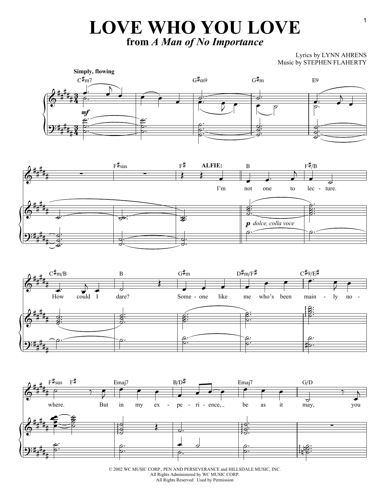 Lynn Ahrens and Stephen Flaherty Love Who You Love (from A Man Of No Importance: A New Musical) sheet music notes and chords arranged for Piano & Vocal