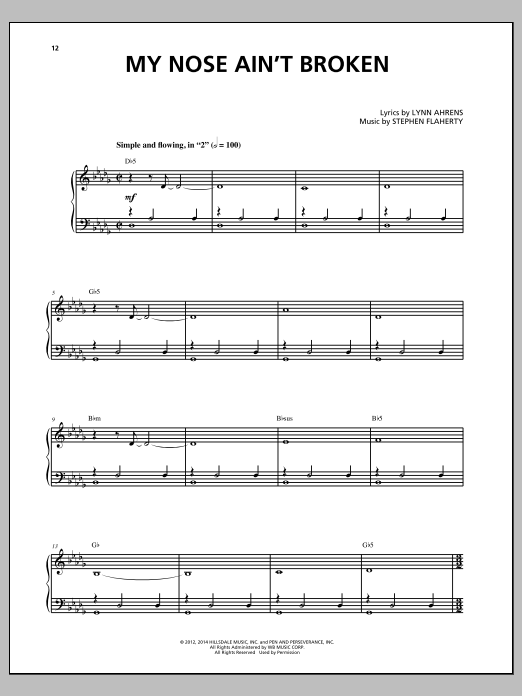 Lynn Ahrens and Stephen Flaherty My Nose Ain't Broken (from the musical Rocky) sheet music notes and chords arranged for Piano & Vocal