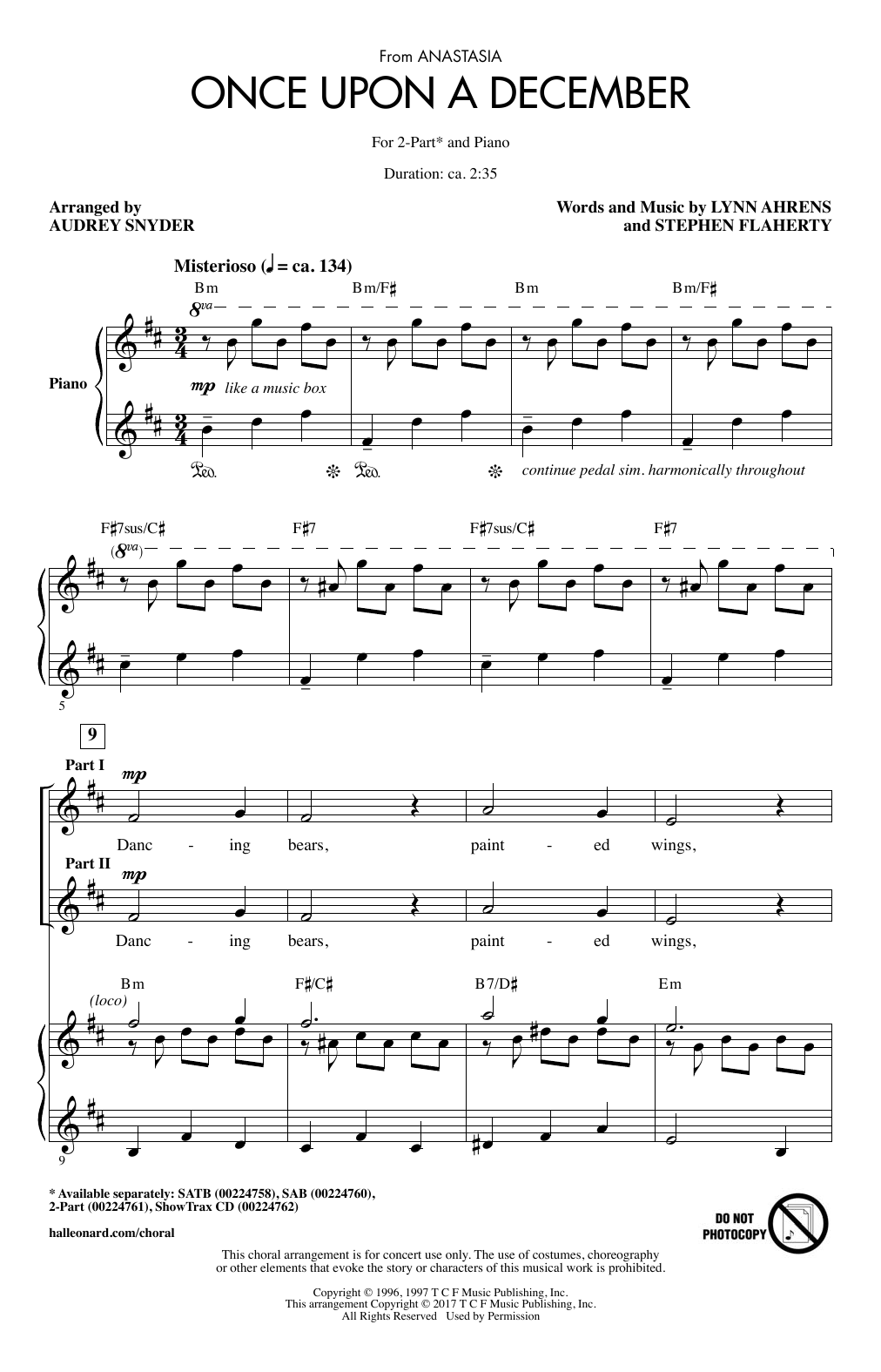 Lynn Ahrens and Stephen Flaherty Once Upon A December (from Anastasia) (arr. Audrey Snyder) sheet music notes and chords arranged for 2-Part Choir