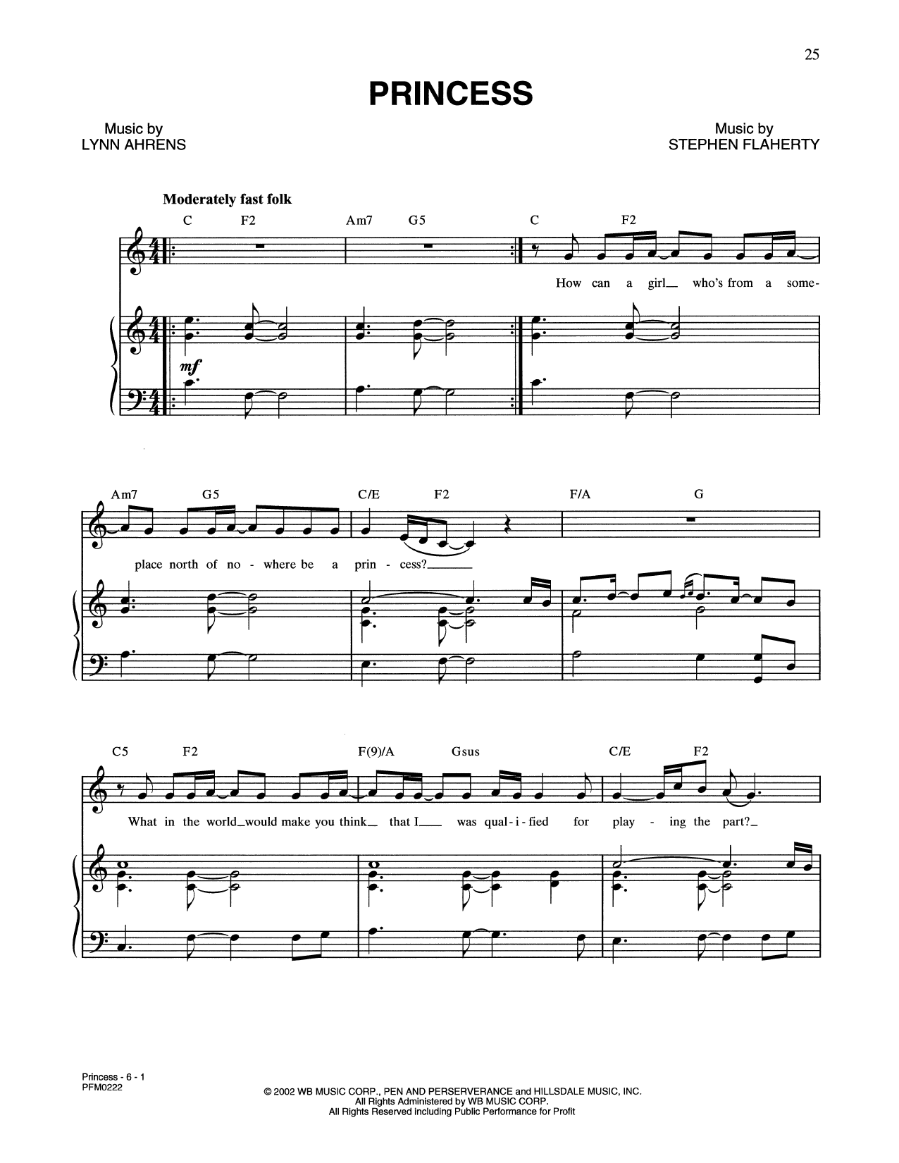Lynn Ahrens and Stephen Flaherty Princess (from A Man Of No Importance: A New Musical) sheet music notes and chords arranged for Piano & Vocal