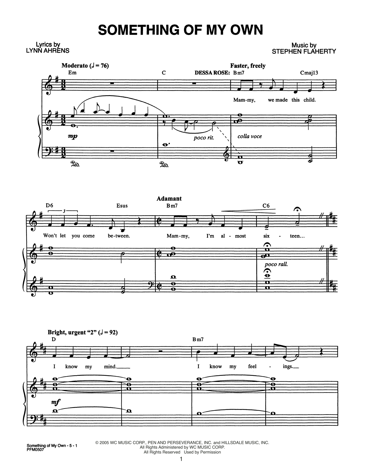 Lynn Ahrens and Stephen Flaherty Something Of My Own (from Dessa Rose: A New Musical) sheet music notes and chords arranged for Piano & Vocal
