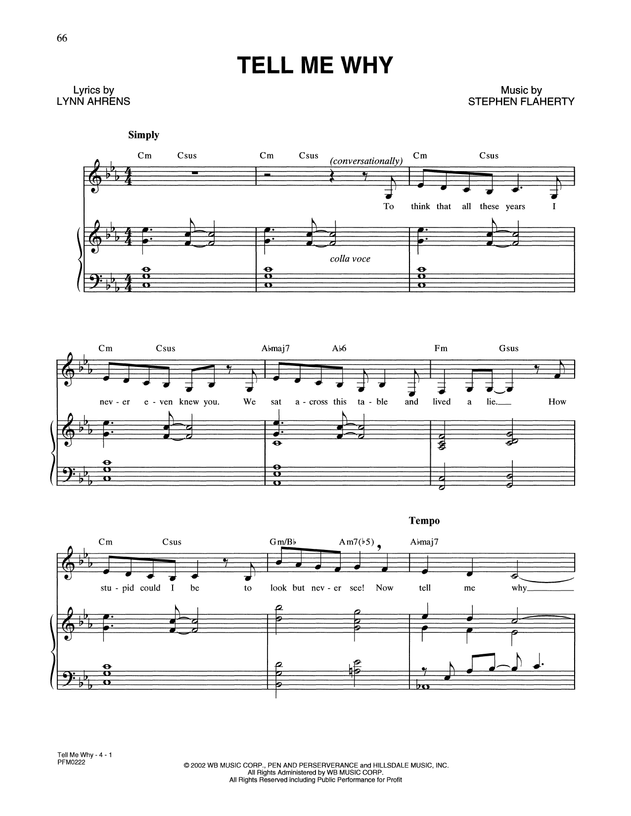 Lynn Ahrens and Stephen Flaherty Tell Me Why (from A Man Of No Importance: A New Musical) sheet music notes and chords arranged for Piano & Vocal