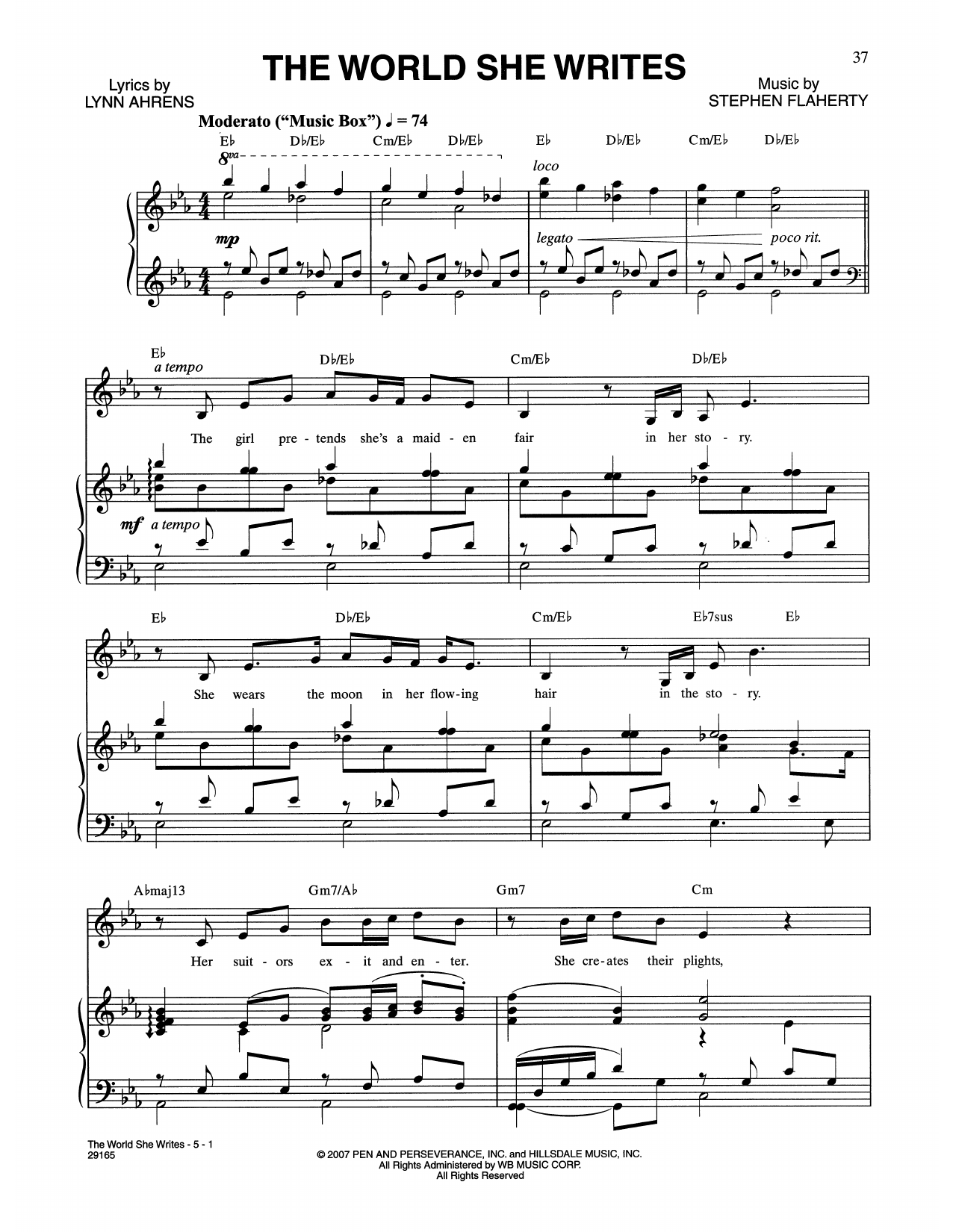 Lynn Ahrens and Stephen Flaherty The World She Writes (from The Glorious Ones) sheet music notes and chords arranged for Piano & Vocal