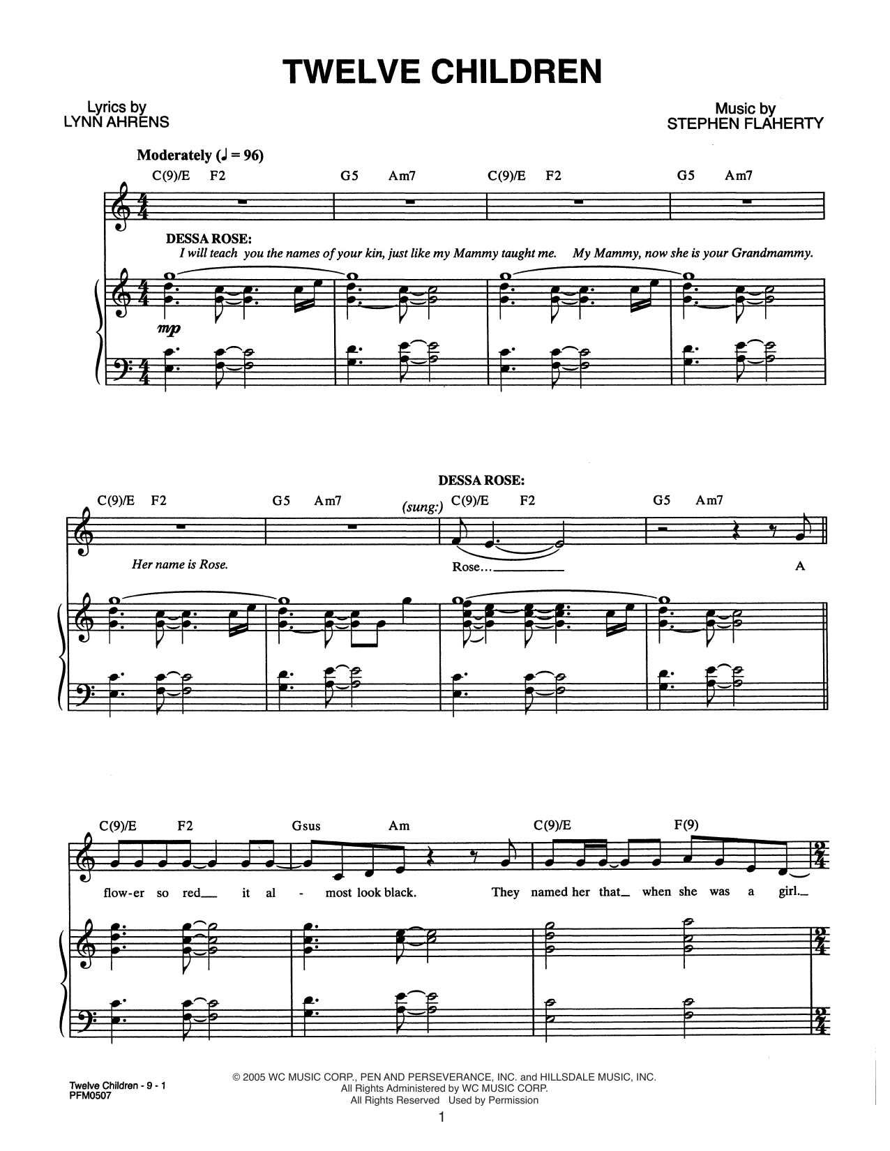 Lynn Ahrens and Stephen Flaherty Twelve Children (from Dessa Rose: A New Musical) sheet music notes and chords arranged for Piano & Vocal