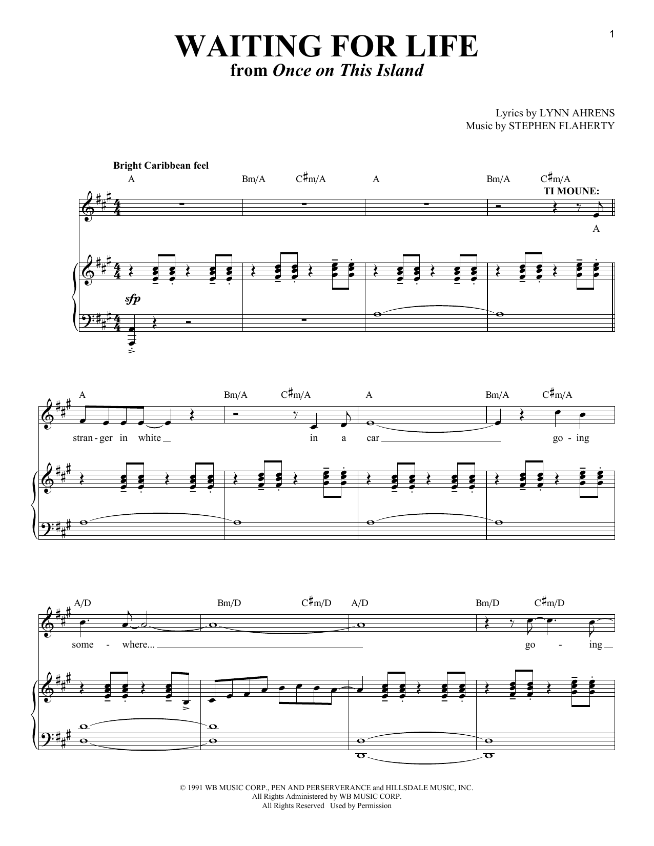 Lynn Ahrens and Stephen Flaherty Waiting For Life (from Once On This Island) sheet music notes and chords arranged for Piano & Vocal