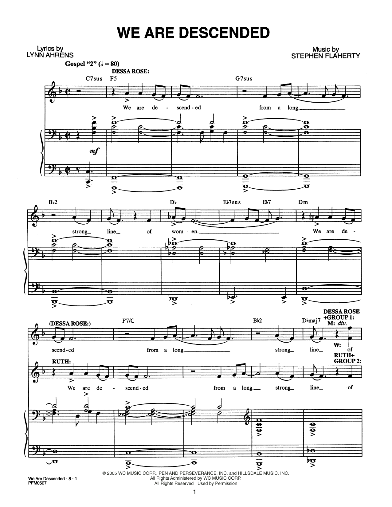 Lynn Ahrens and Stephen Flaherty We Are Descended (from Dessa Rose: A New Musical) sheet music notes and chords arranged for Piano & Vocal