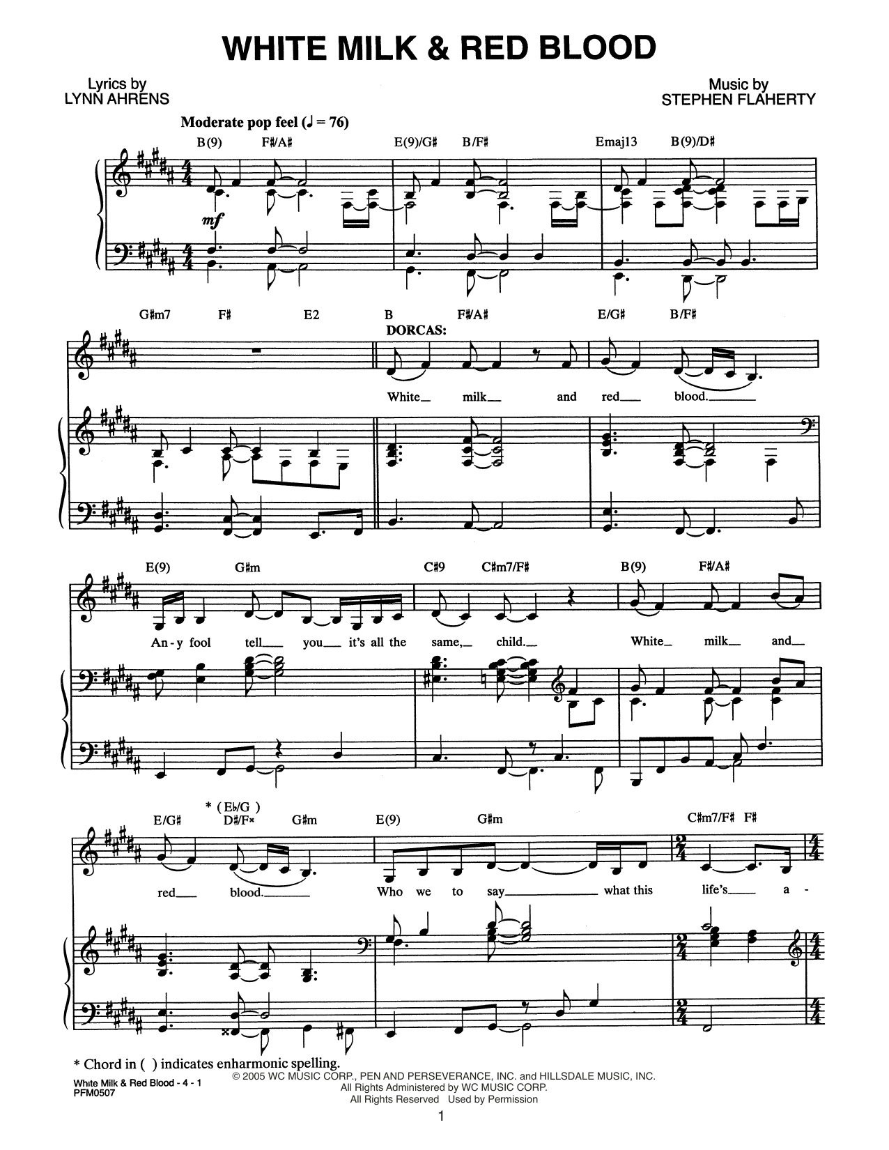 Lynn Ahrens and Stephen Flaherty White Milk & Red Blood (from Dessa Rose: A New Musical) sheet music notes and chords arranged for Piano & Vocal