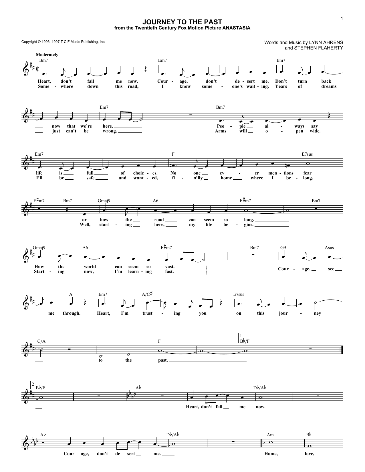Lynn Ahrens Journey To The Past sheet music notes and chords arranged for Lead Sheet / Fake Book