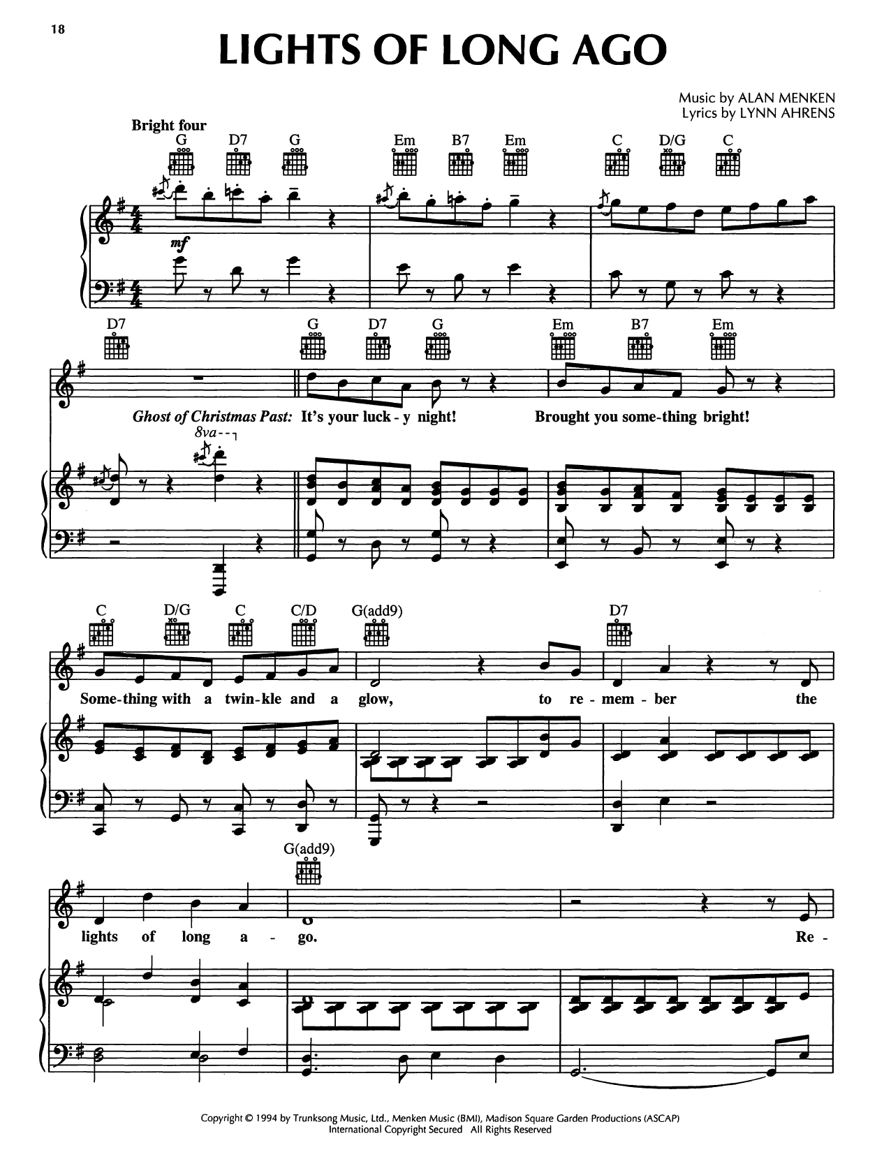 Lynn Ahrens Lights Of Long Ago (from A Christmas Carol) sheet music notes and chords arranged for Piano, Vocal & Guitar Chords (Right-Hand Melody)