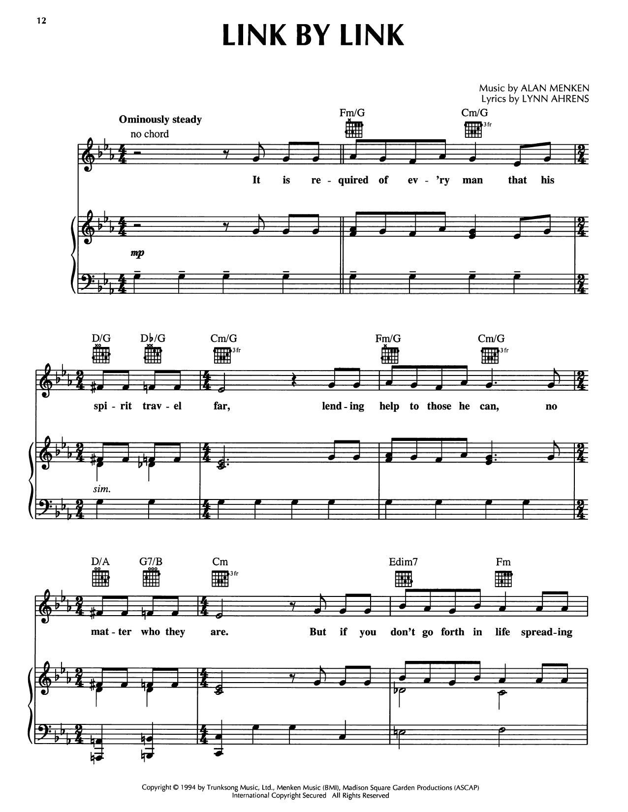Lynn Ahrens Link By Link (from A Christmas Carol) sheet music notes and chords arranged for Piano, Vocal & Guitar Chords (Right-Hand Melody)