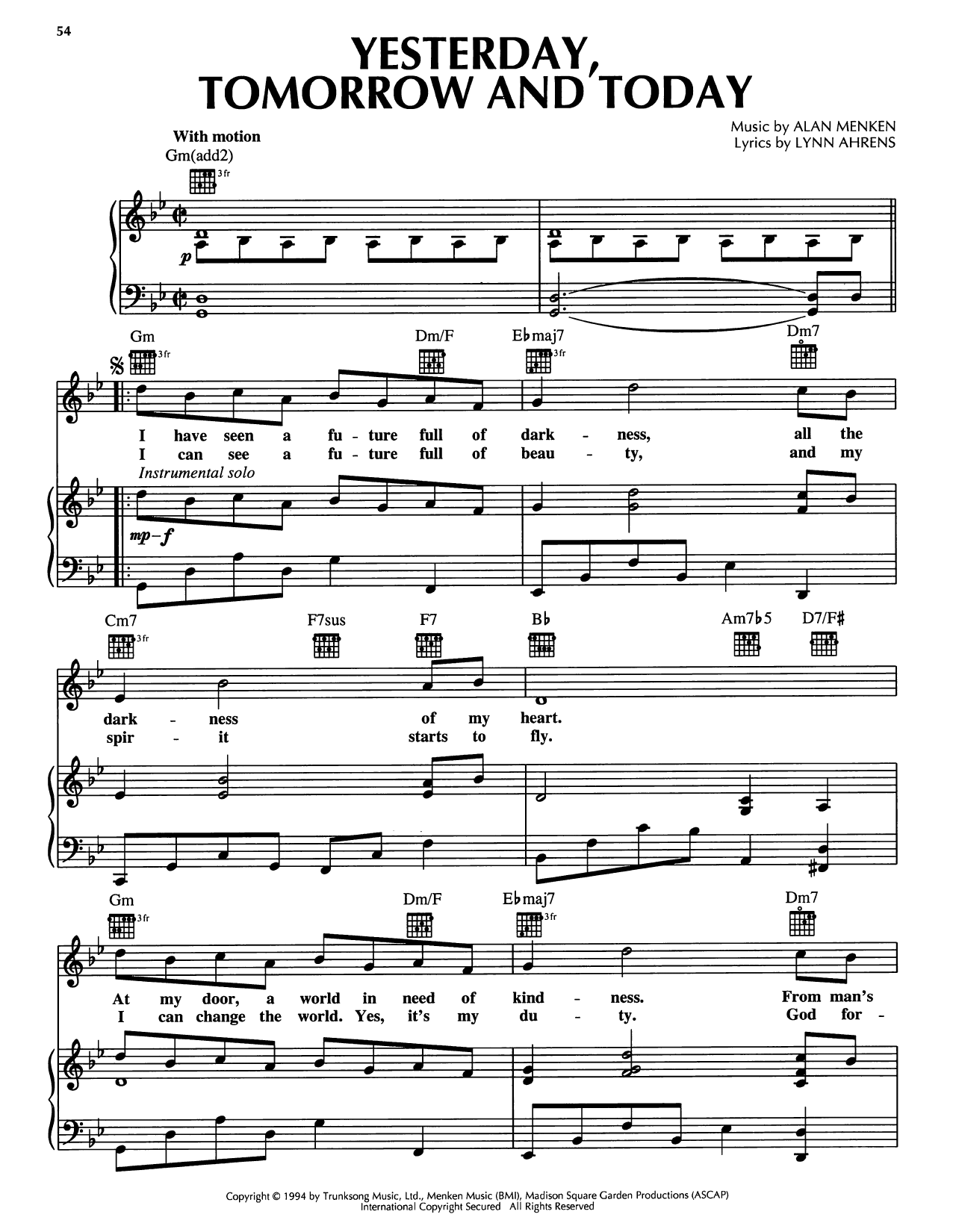 Lynn Ahrens Yesterday, Tomorrow And Today (from A Christmas Carol) sheet music notes and chords arranged for Piano, Vocal & Guitar Chords (Right-Hand Melody)