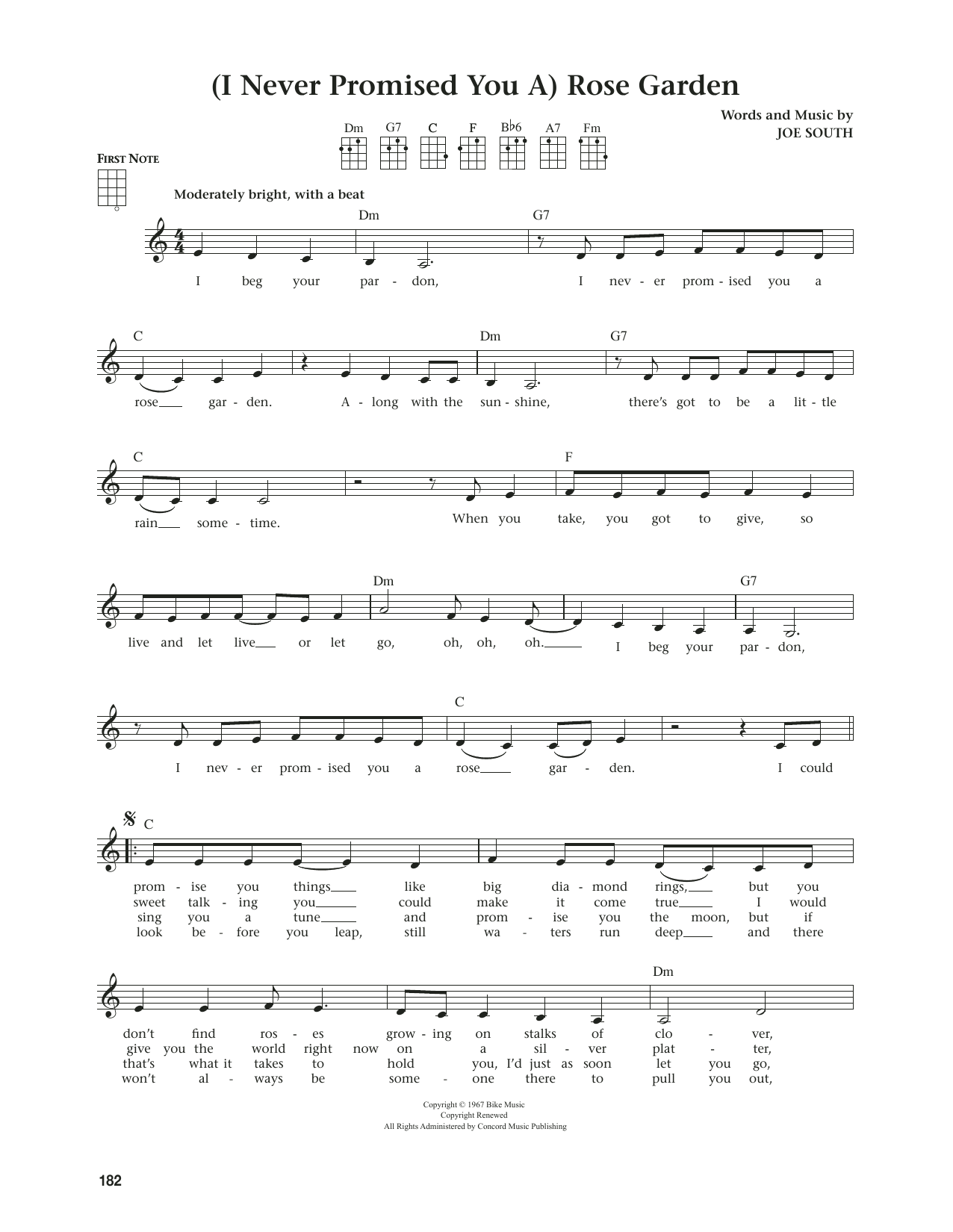 Lynn Anderson (I Never Promised You A) Rose Garden (from The Daily Ukulele) (arr. Jim Beloff) sheet music notes and chords arranged for Ukulele