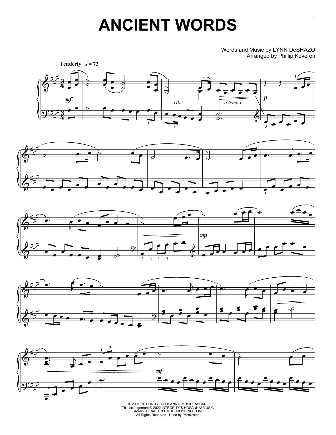 Lynn DeShazo Ancient Words [Classical version] (arr. Phillip Keveren) sheet music notes and chords arranged for Piano Solo