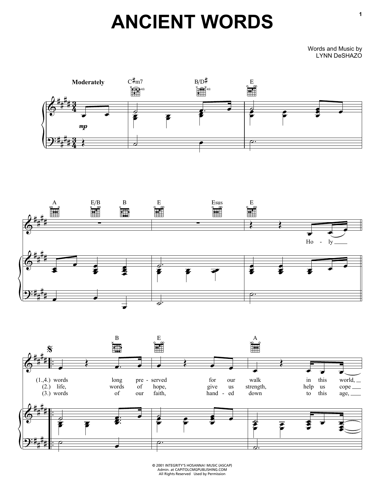 Lynn DeShazo Ancient Words sheet music notes and chords arranged for Violin Solo