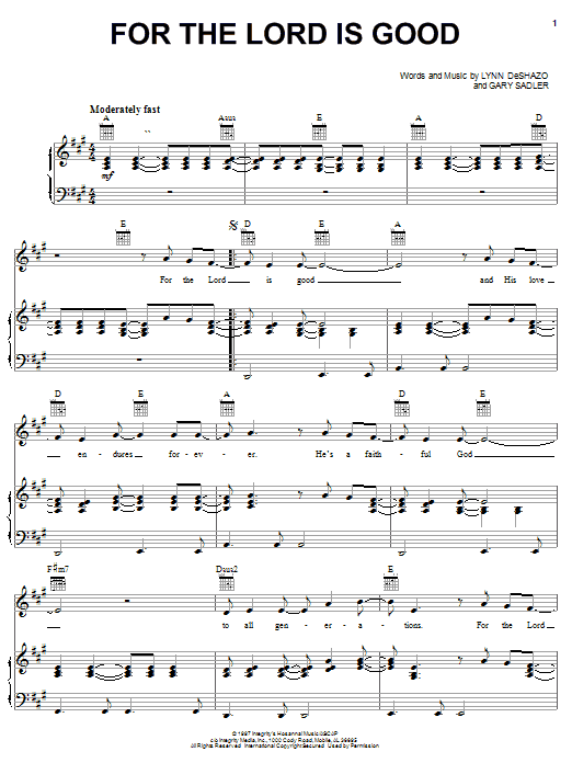 Lynn DeShazo For The Lord Is Good sheet music notes and chords arranged for Piano, Vocal & Guitar Chords (Right-Hand Melody)