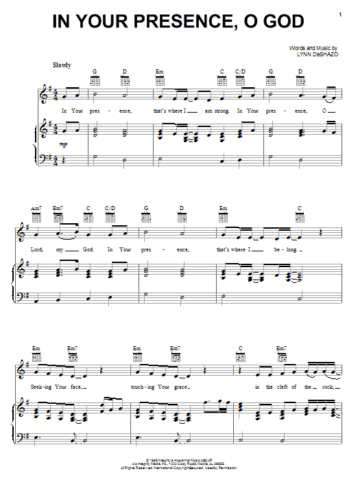 Lynn DeShazo In Your Presence, O God sheet music notes and chords arranged for Piano, Vocal & Guitar Chords (Right-Hand Melody)