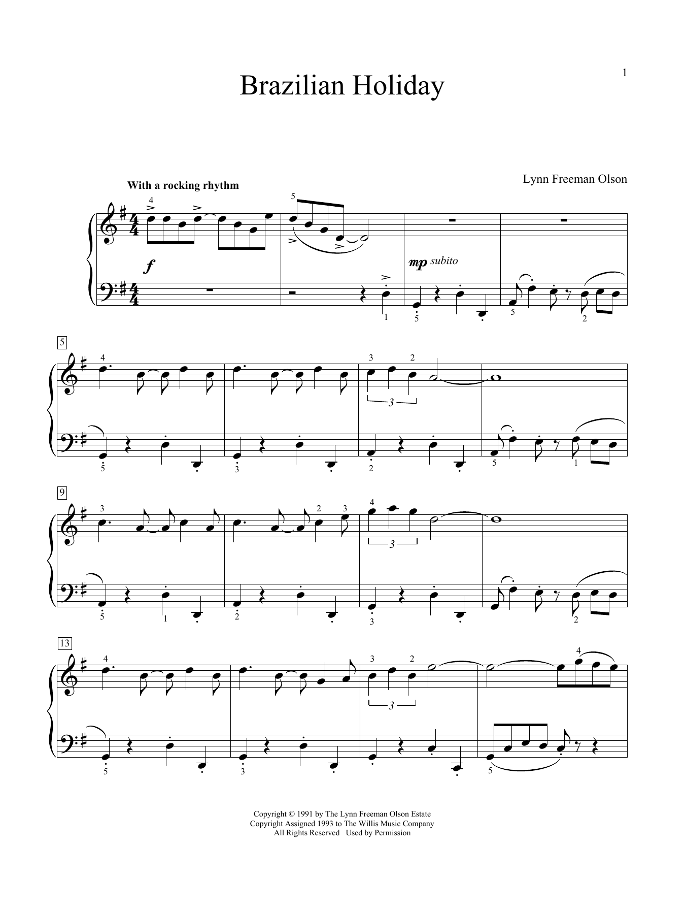 Lynn Freeman Olson Brazilian Holiday sheet music notes and chords arranged for Educational Piano