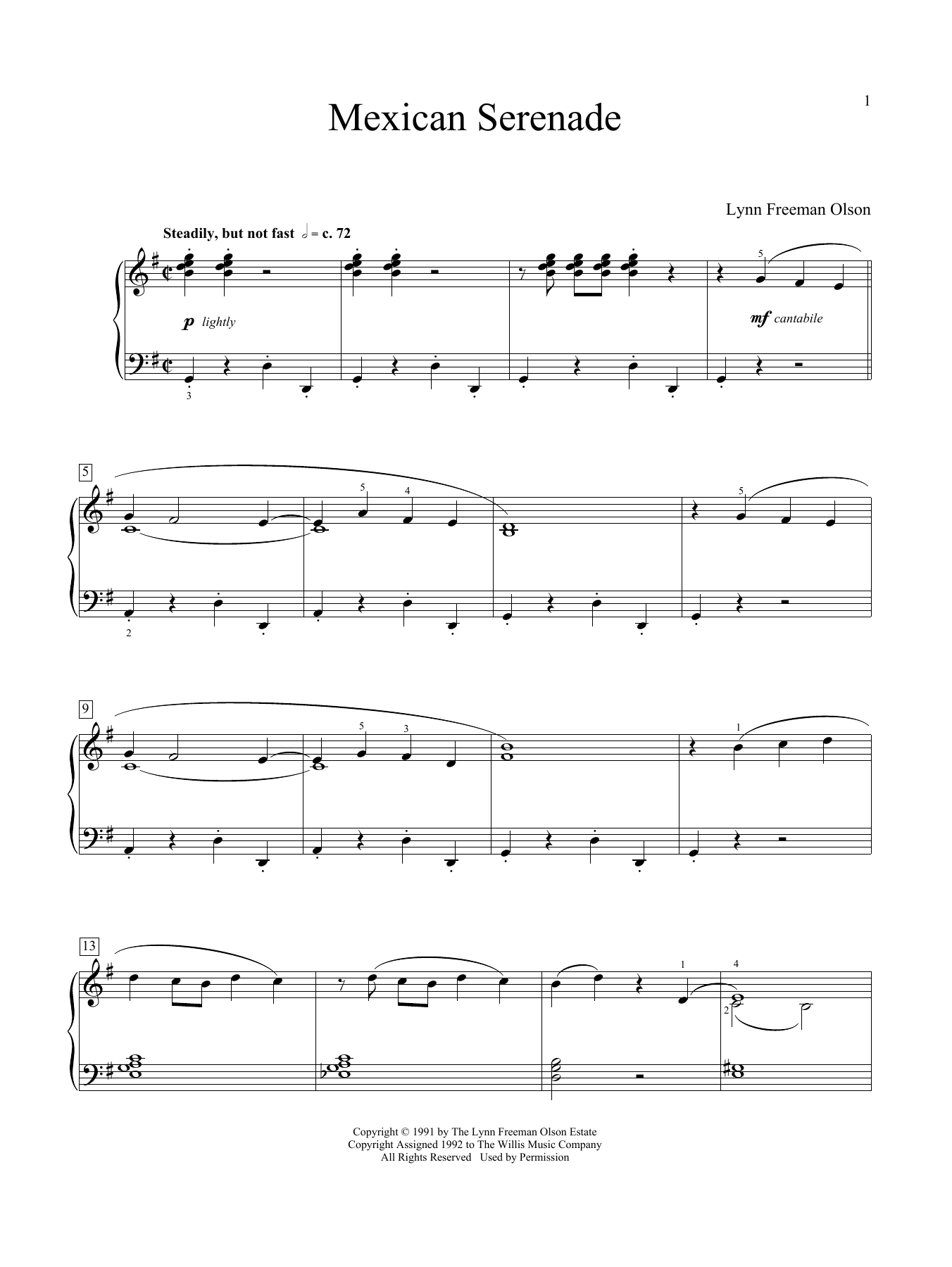 Lynn Freeman Olson Mexican Serenade sheet music notes and chords arranged for Educational Piano