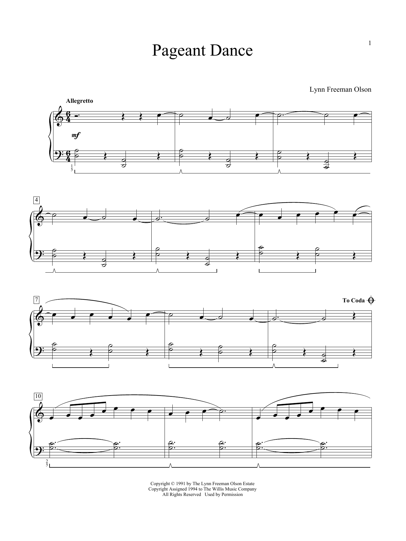 Lynn Freeman Olson Pageant Dance sheet music notes and chords arranged for Educational Piano
