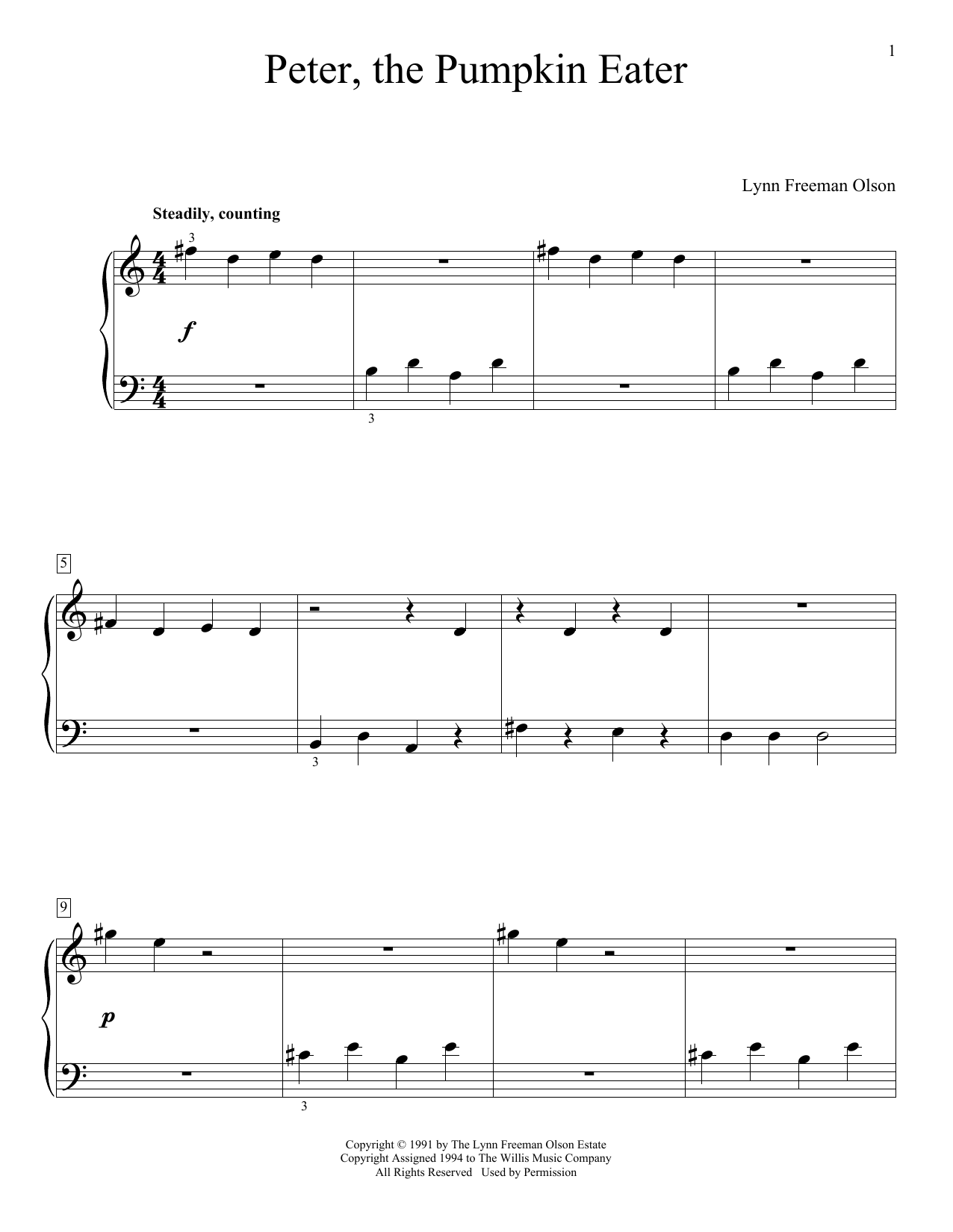 Lynn Freeman Olson Peter, The Pumpkin Eater sheet music notes and chords arranged for Educational Piano