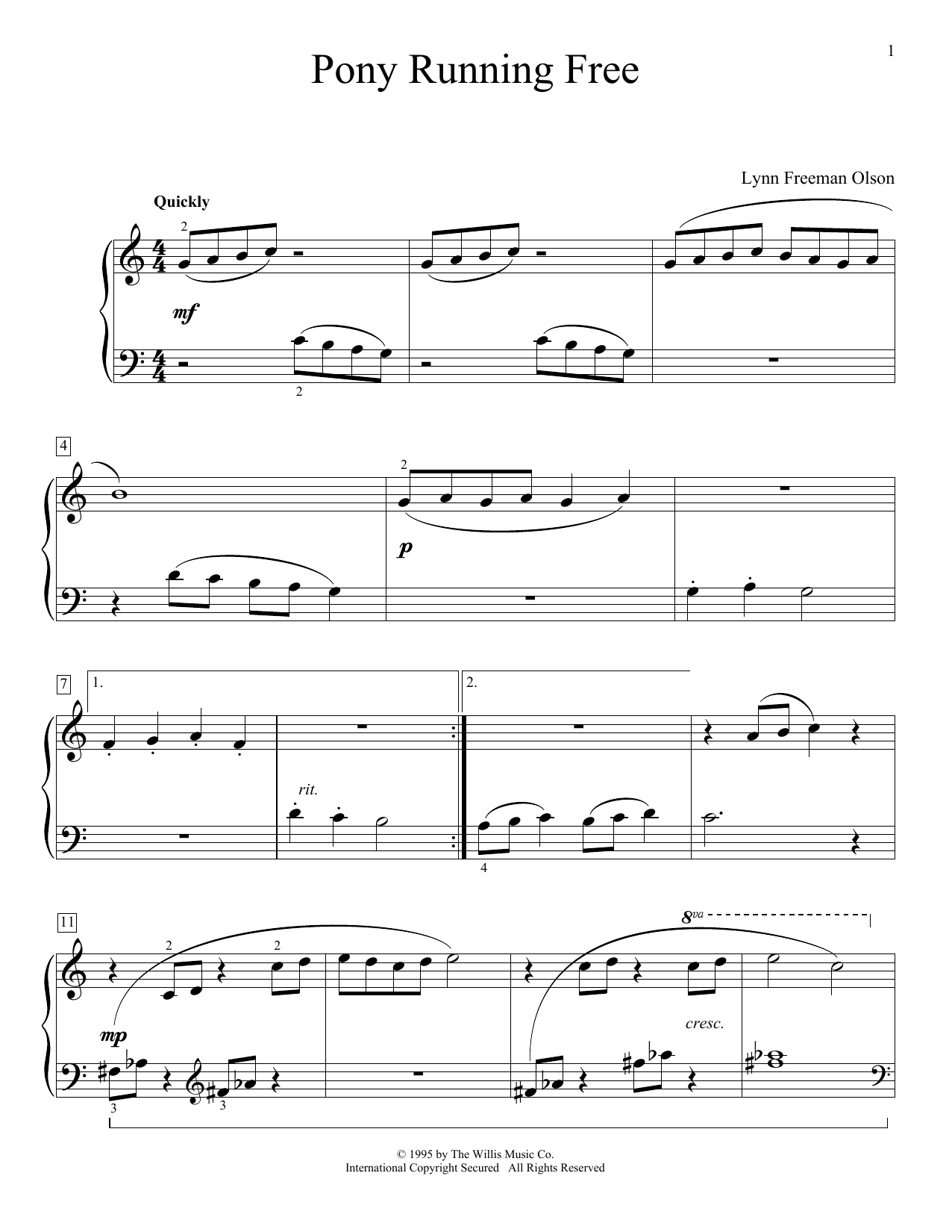 Lynn Freeman Olson Pony Running Free sheet music notes and chords arranged for Educational Piano
