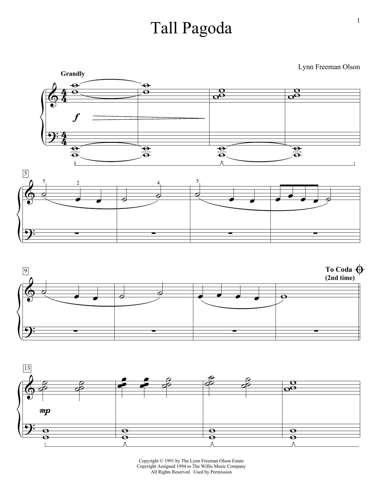 Lynn Freeman Olson Tall Pagoda sheet music notes and chords arranged for Educational Piano
