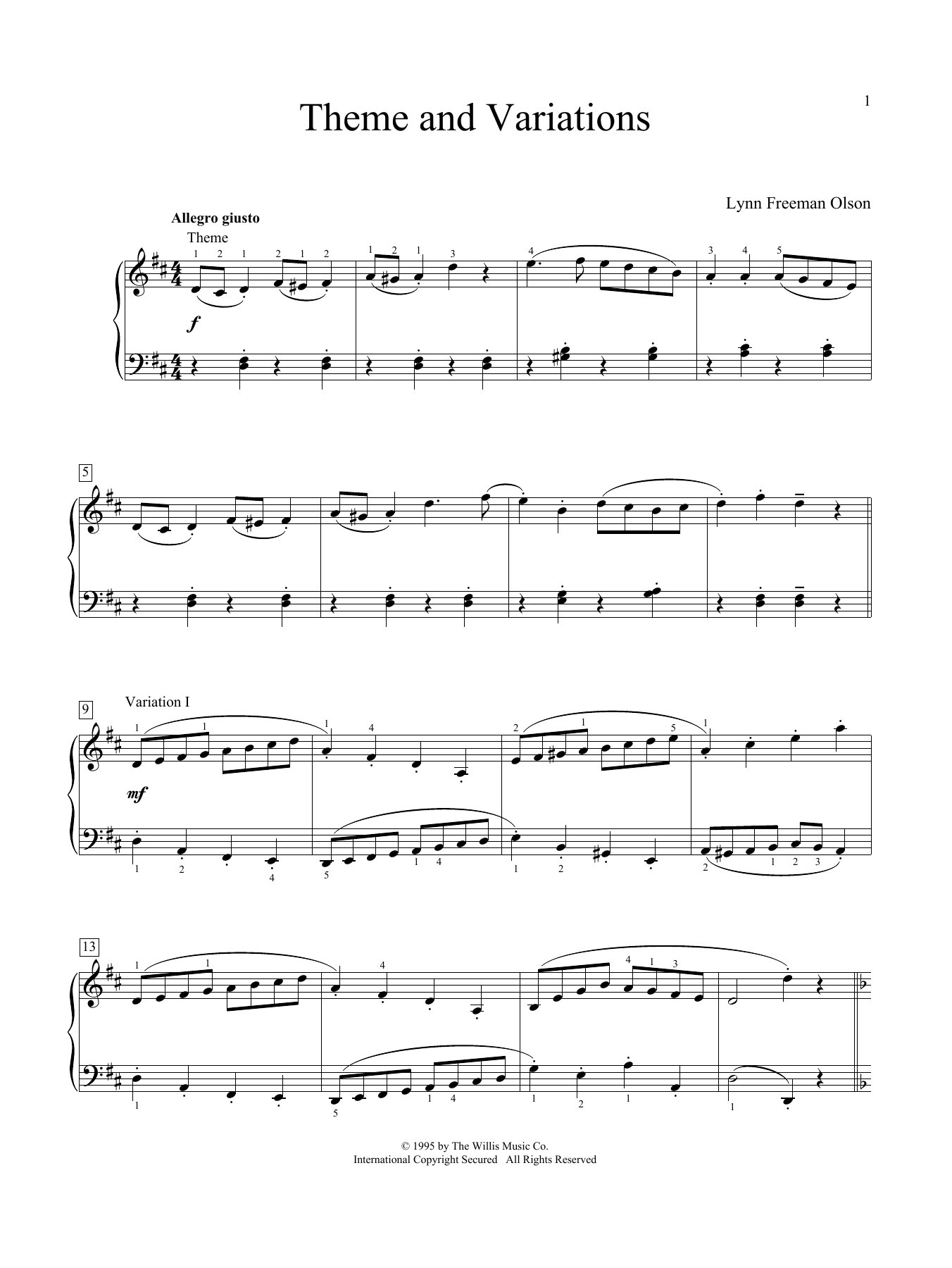 Lynn Freeman Olson Theme And Variations sheet music notes and chords arranged for Educational Piano