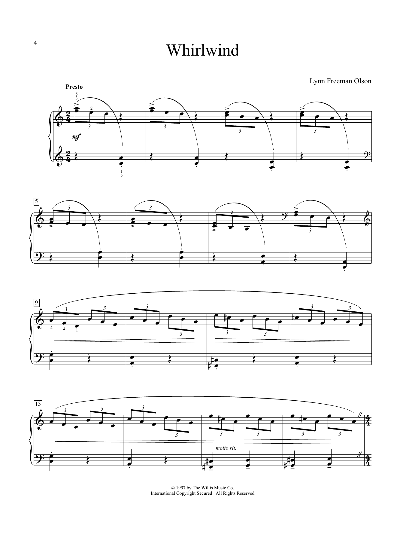 Lynn Freeman Olson Whirlwind sheet music notes and chords arranged for Educational Piano