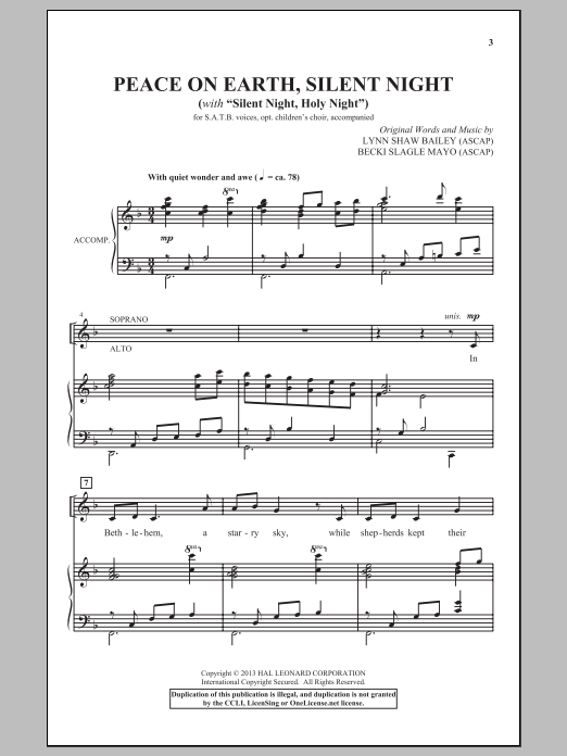 Lynn Shaw Bailey Peace On Earth, Silent Night sheet music notes and chords arranged for SATB Choir