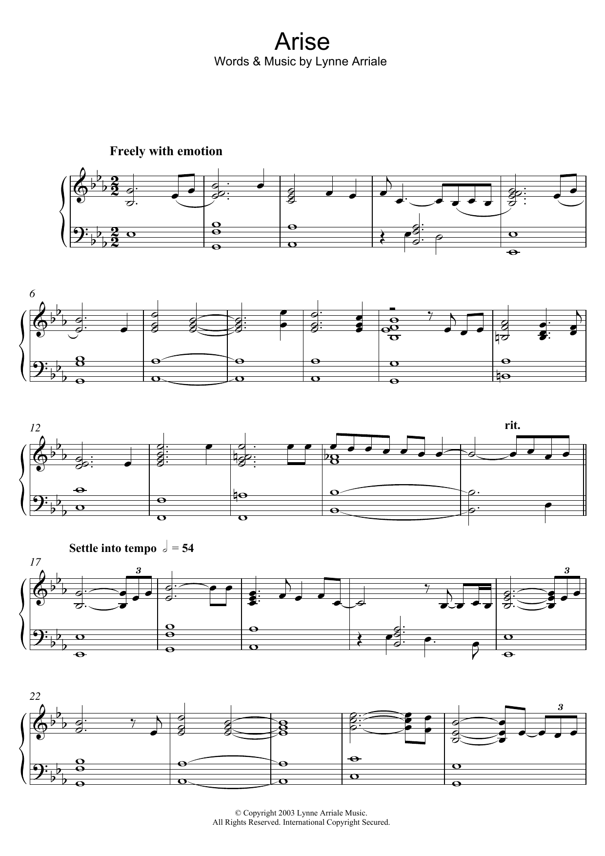 Lynne Arriale Arise sheet music notes and chords arranged for Piano Solo