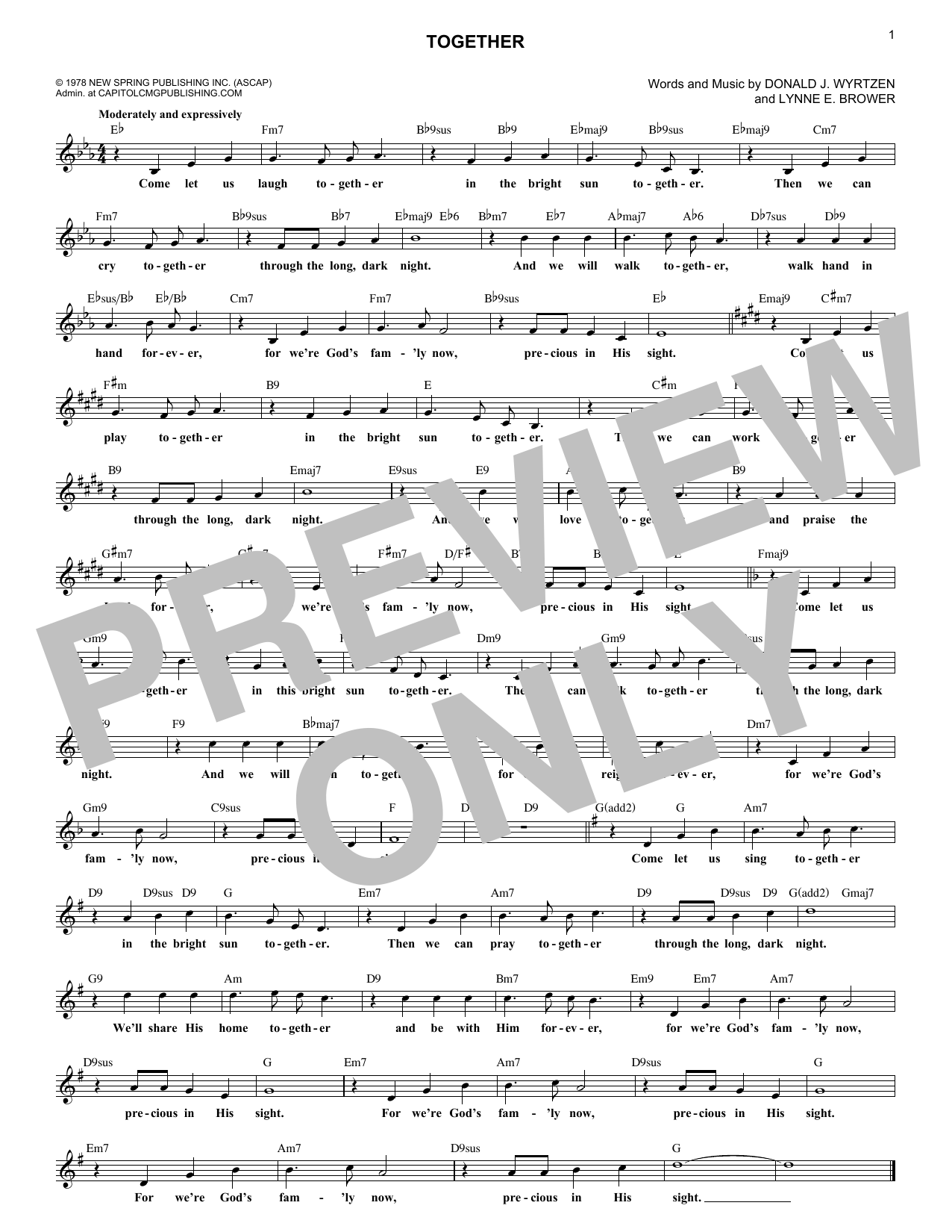 Lynne E. Brower Together sheet music notes and chords arranged for Lead Sheet / Fake Book