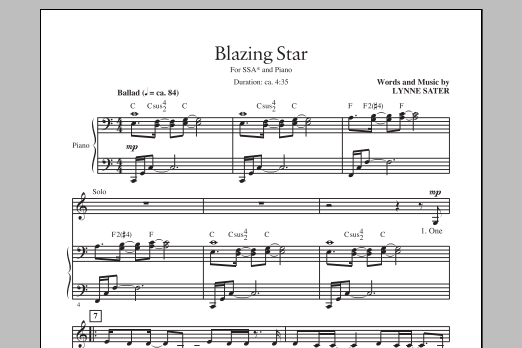 Lynne Sater Blazing Star sheet music notes and chords arranged for SSA Choir