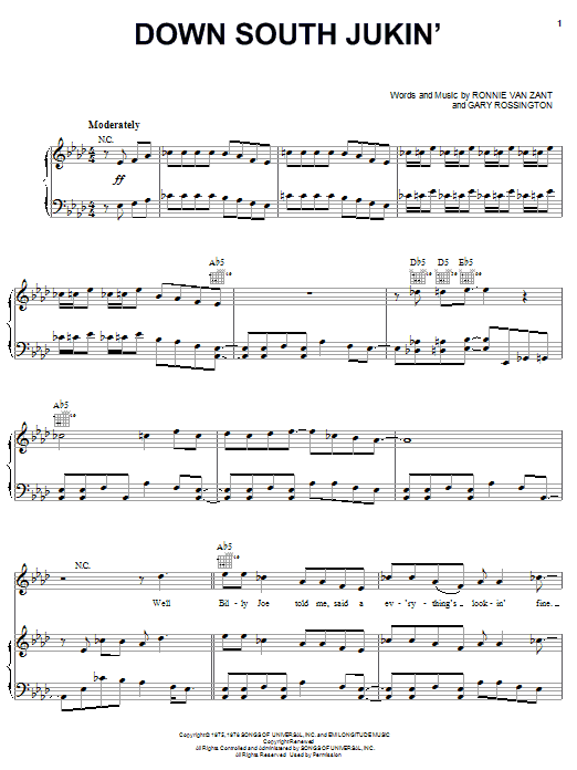 Lynyrd Skynyrd Down South Jukin' sheet music notes and chords arranged for Easy Guitar Tab