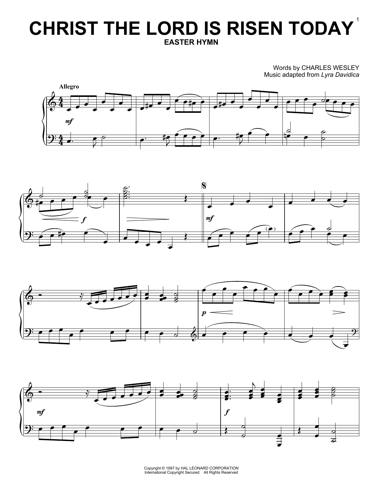 Lyra Davidica Christ The Lord Is Risen Today sheet music notes and chords arranged for Piano Solo