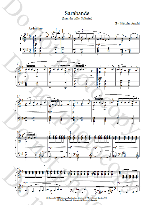M Arnold SarabandeFromSolitaire sheet music notes and chords arranged for Piano Solo