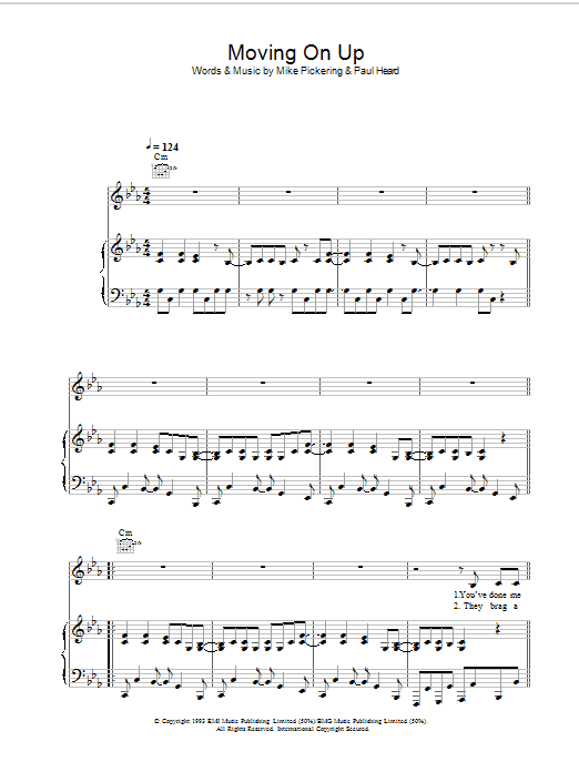 M People Moving On Up sheet music notes and chords arranged for Piano, Vocal & Guitar Chords