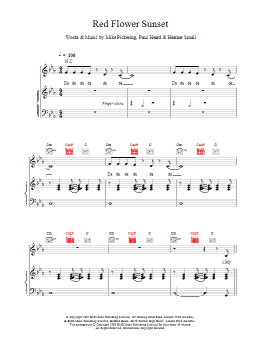 M People Red Flower Sunset sheet music notes and chords arranged for Piano, Vocal & Guitar Chords