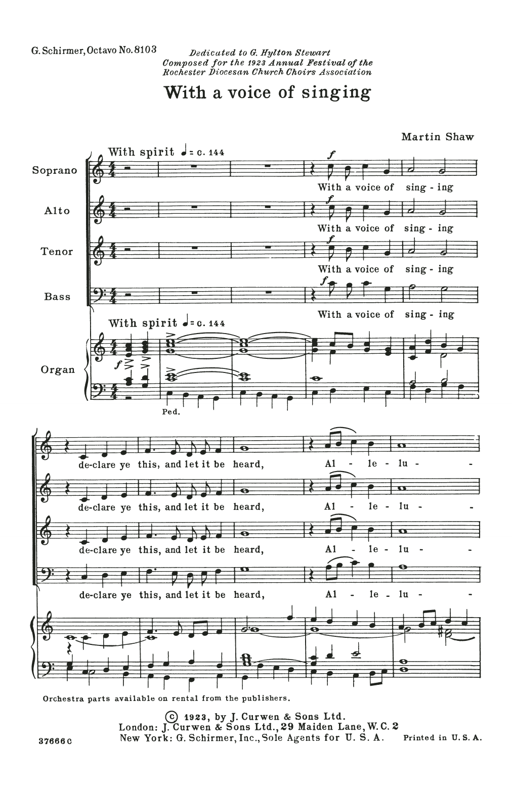 M. Shaw With A Voice Of Singing sheet music notes and chords arranged for SATB Choir