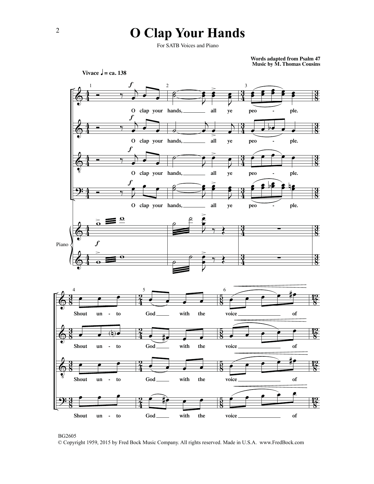 M. Thomas Cousins O Clap Your Hands sheet music notes and chords arranged for SATB Choir