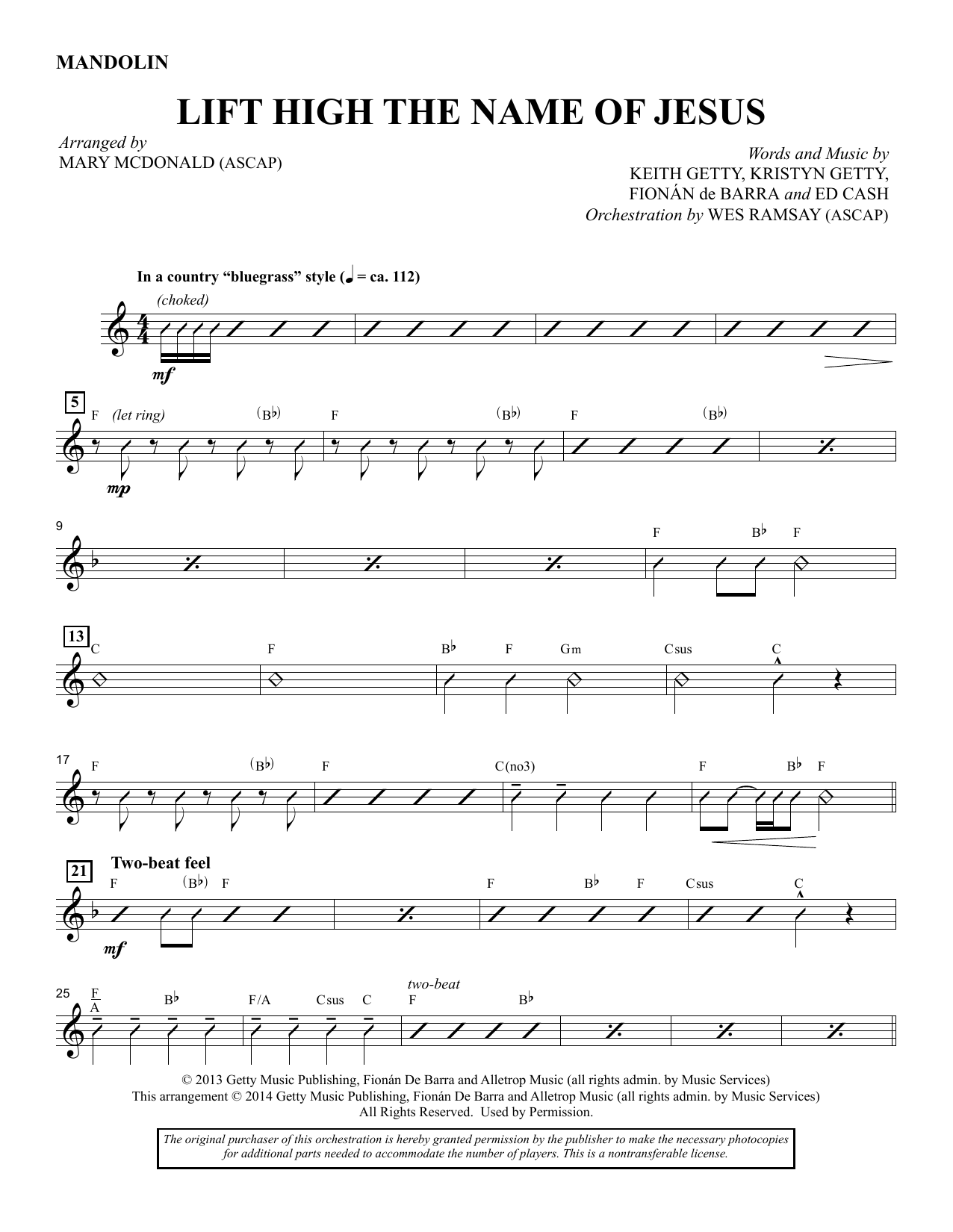 M McDonald Lift High the Name of Jesus - Mandolin/Acoustic Guitar sheet music notes and chords arranged for Choir Instrumental Pak