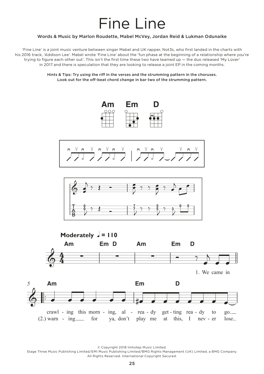 Mabel and Not3s Fine Line sheet music notes and chords arranged for Really Easy Piano