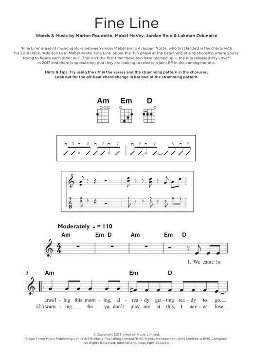Mabel Fine Line (feat. Not3s) sheet music notes and chords arranged for Beginner Ukulele