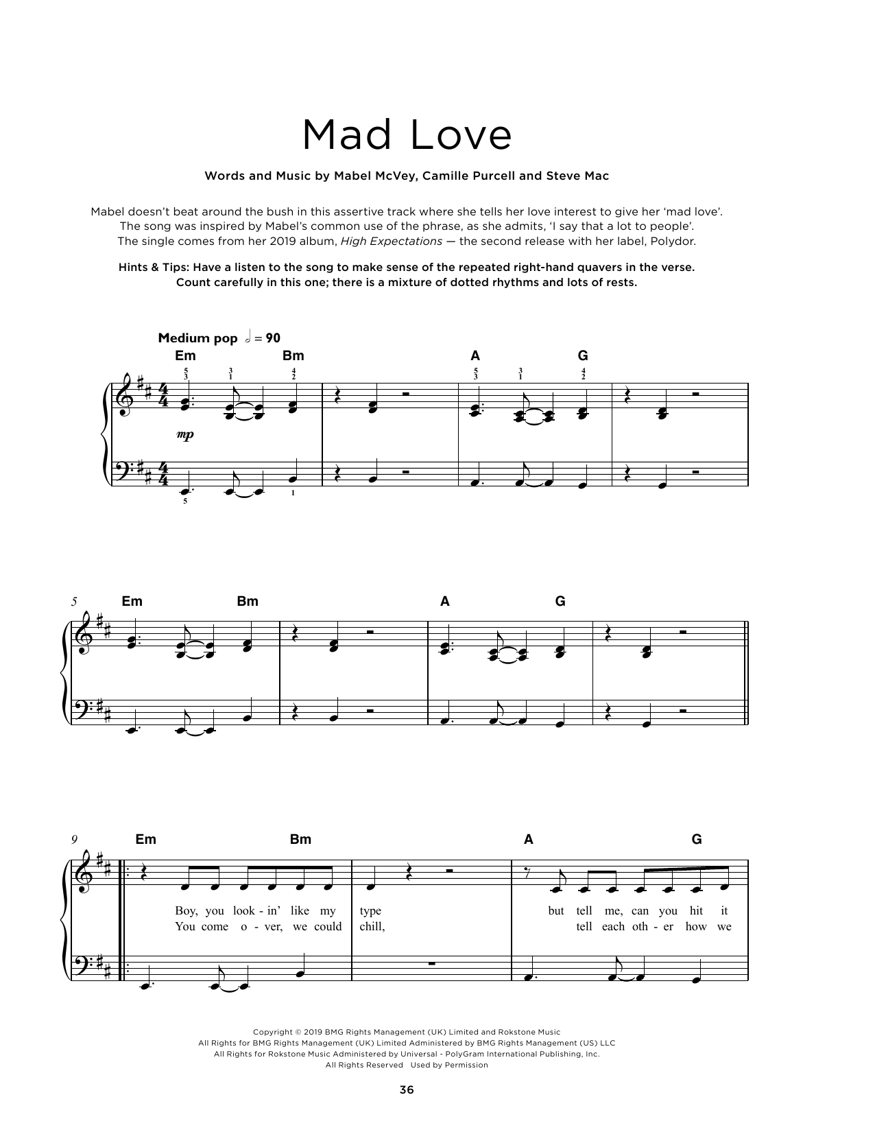 Mabel Mad Love sheet music notes and chords arranged for Really Easy Piano