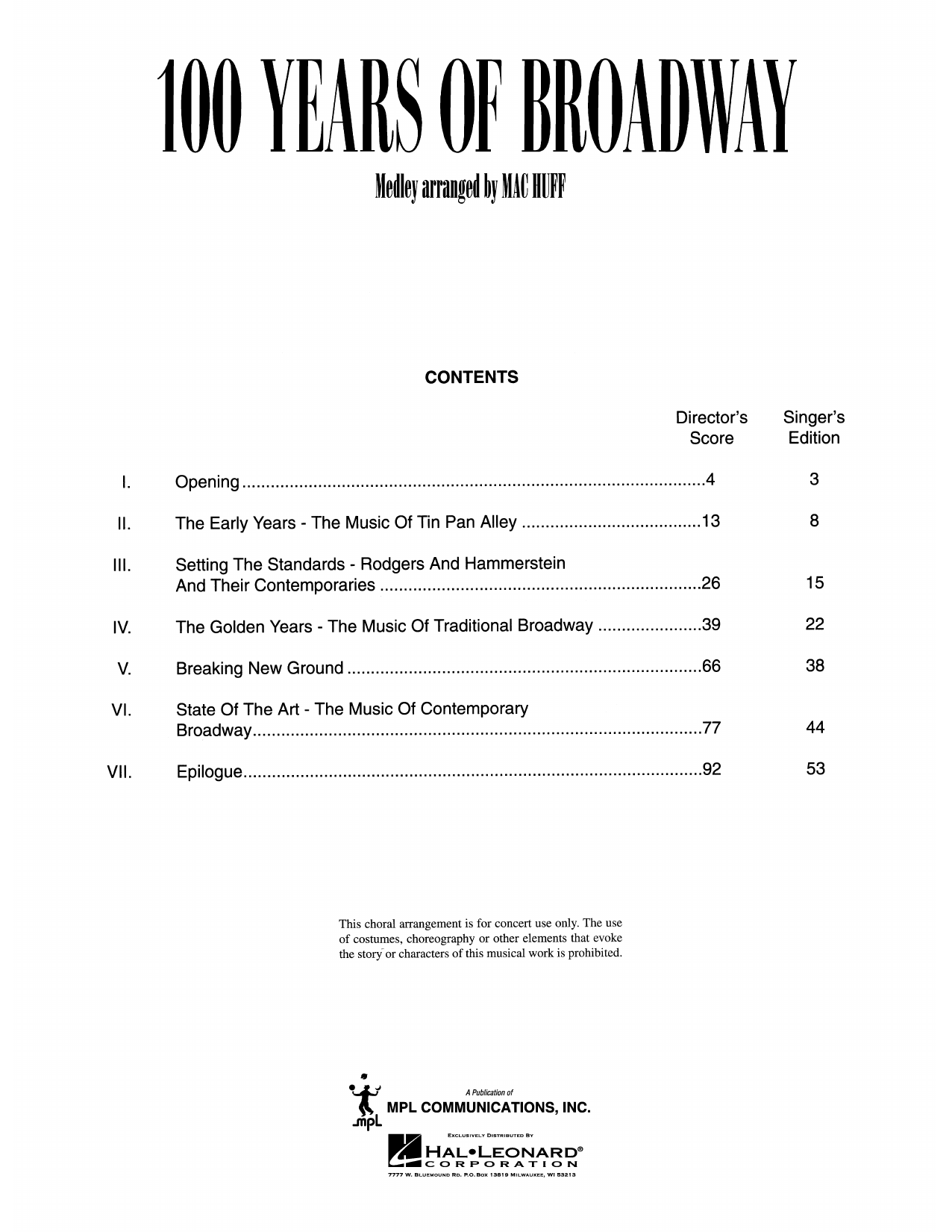Mac Huff 100 Years of Broadway (Medley) (Director's Score) sheet music notes and chords arranged for SATB Choir
